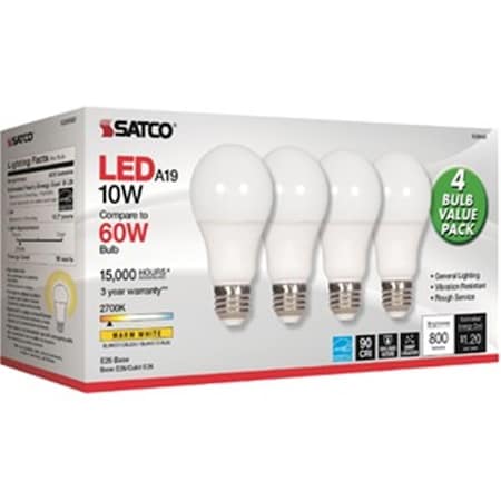 Fuego 10 watts 2700K A19 LED 2700K Frosted Bulbs, 4PK FU3735976